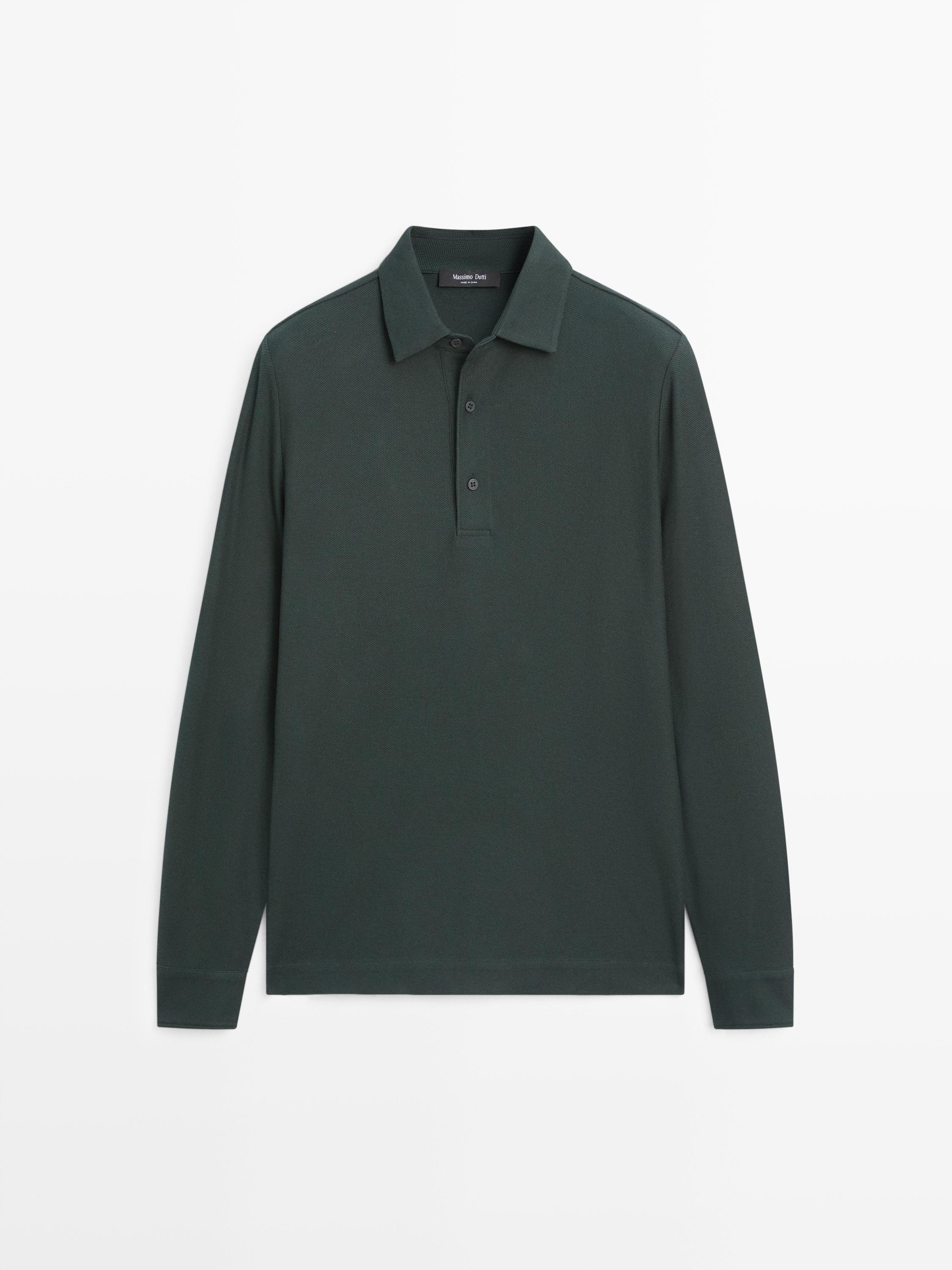 Textured piqué polo shirt with long sleeves